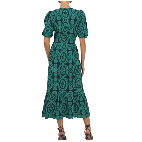 ADELYN RAE LEGACY EMBROIDERED MIDI DRESS in Navy Green XS - Picture 3 of 5